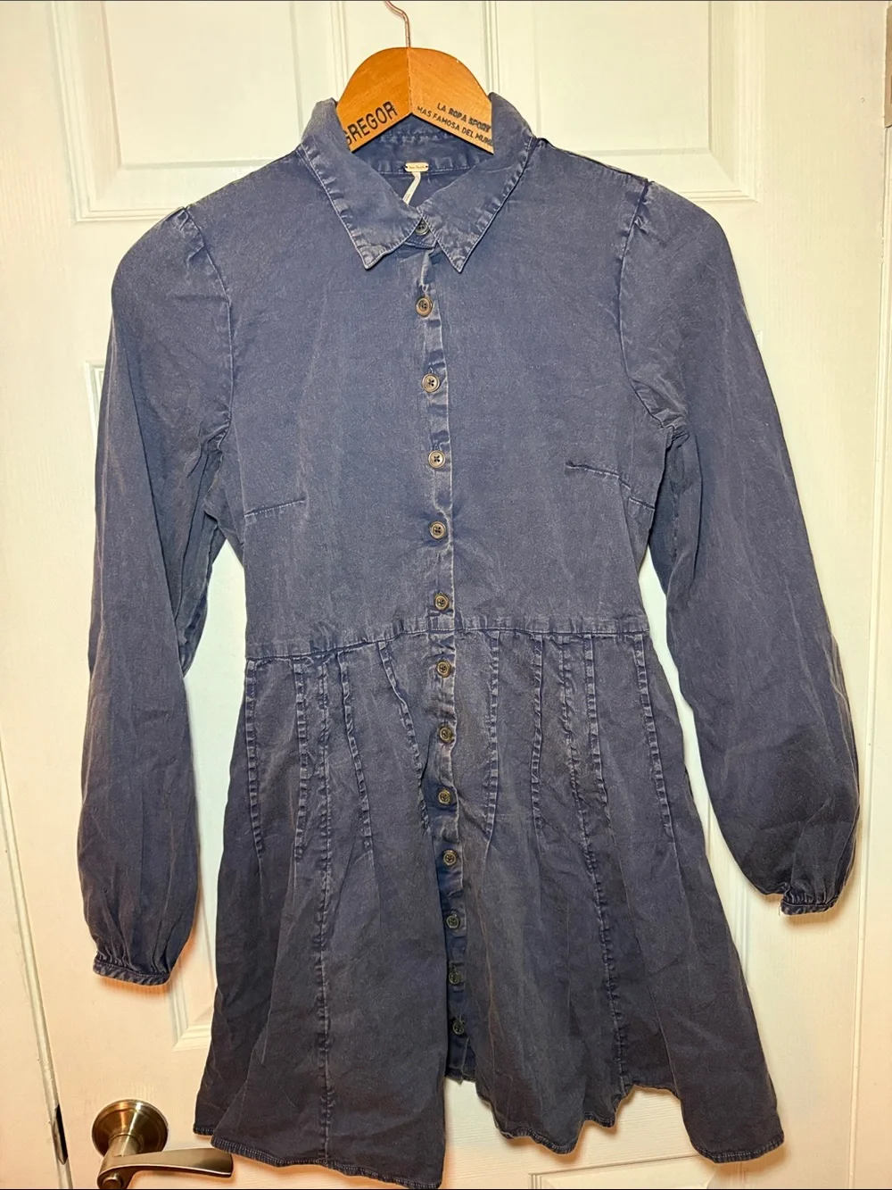 Free People Solid Marvelous Mia Mini Dress Size Small Dark Blue Indigo Wash